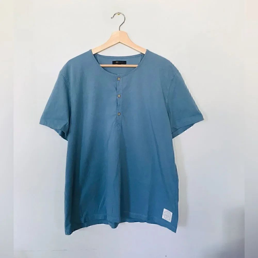 Frye Short Sleeve Henley Tee Blue Mens